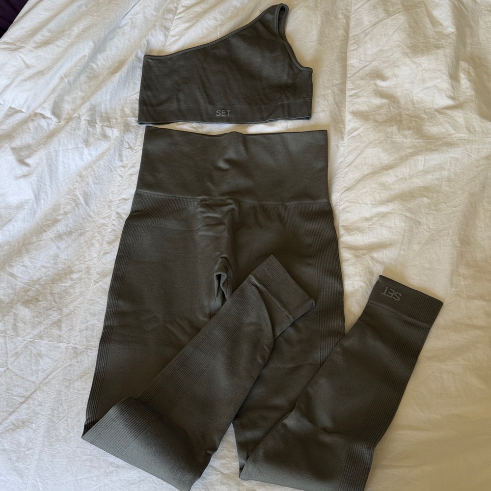 SET Active Grey Ribbed One-Shoulder Active Set XS/S - Picture 4 of 5